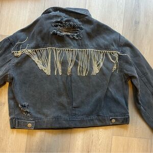 Black Denim Jacket with Silver Fringe